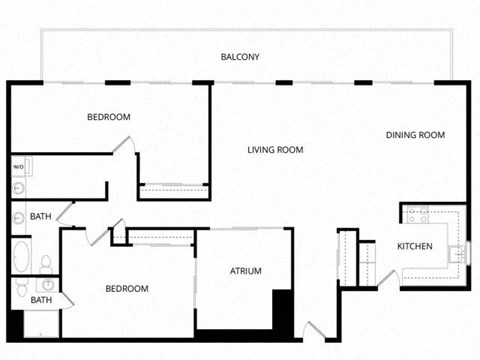 Floor plan for 2 beds, 2 baths, 1158 sqft